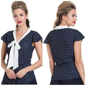 NEW‎ VOODOO VIXEN blouse Susan blue nautical tie top S
